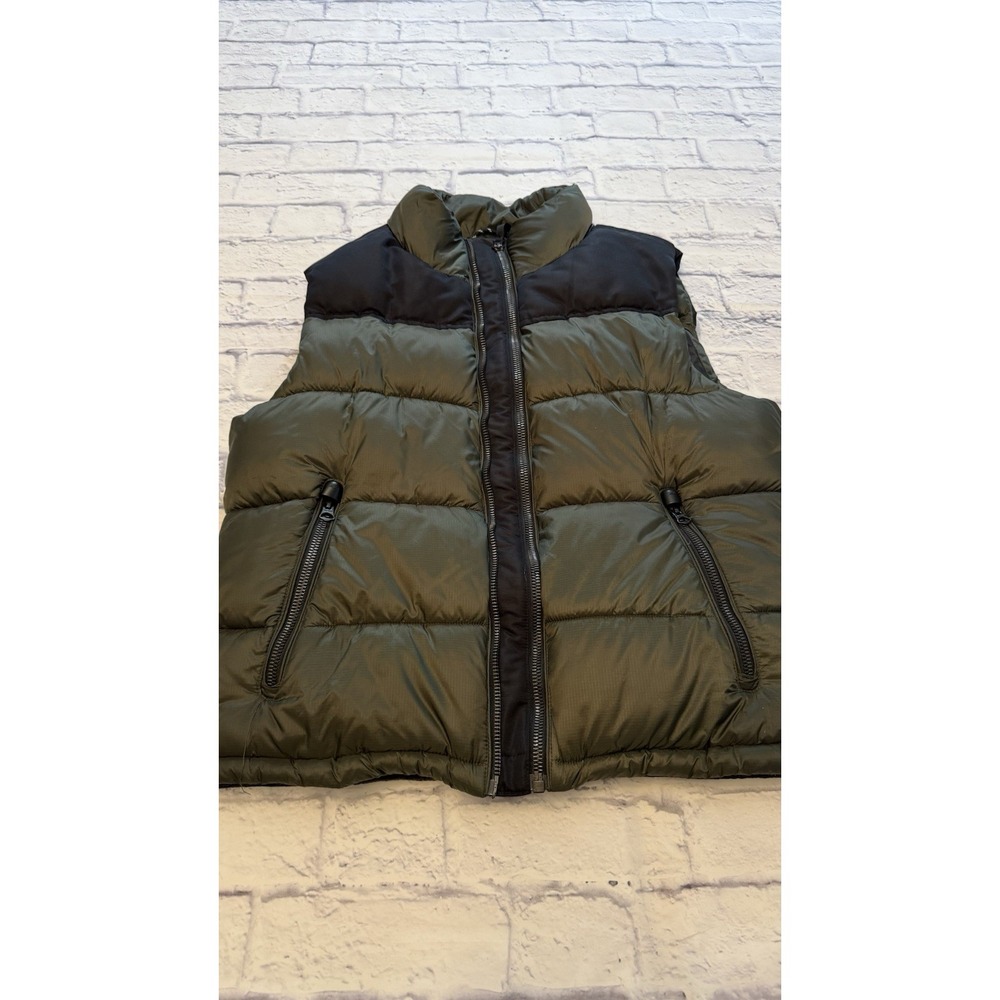 Superdry Men's XL Olive & Black Puffer Gilet Double Zip Vest, EUC